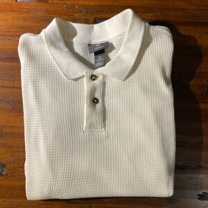 H&M Men's White Long Sleeve Collared Henley (Slim Fit) (M)